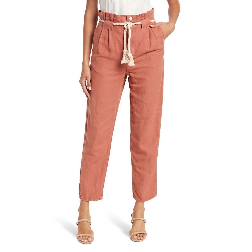 NEW! Veronica Beard Karter Paperbag Linen Blend Casual Crop Pants US 4